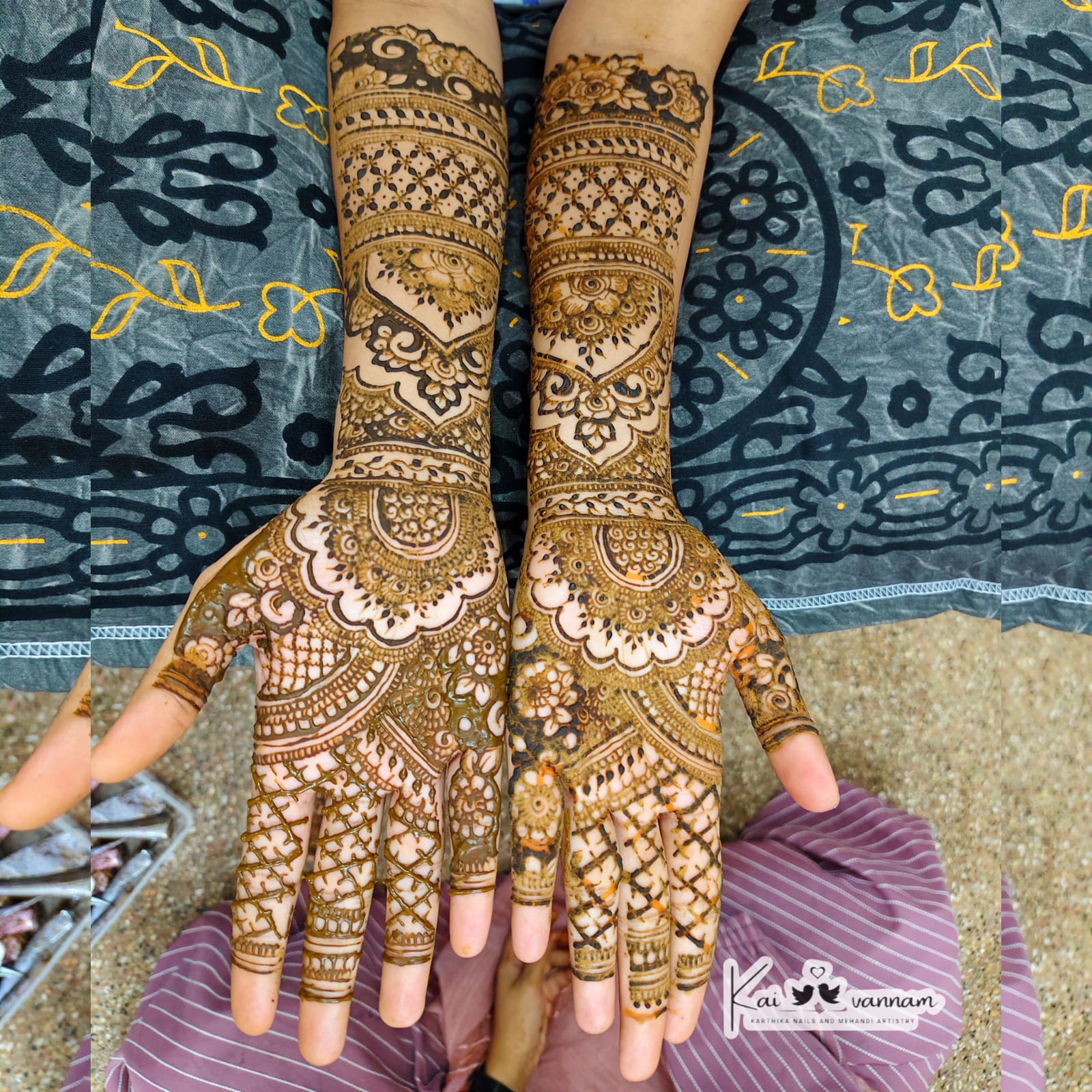 Finger and wrist cuff mehandi trail