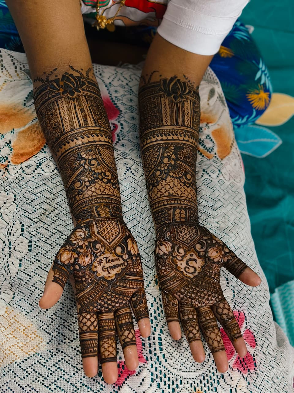 Bridal foot mehandi checkers and mandalas